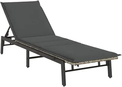 Produktbild von Sonnenliege mit Auflage, Poly Rattan Gartenliege mit 3-Fach Verstellbarer Rückenlehne, Relaxliege für Garten, Terrasse und Balkon, Hellgrau und Dunkelgrau, 200 x 59 cm