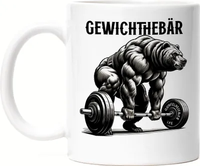 Produktbild von Gewichthebär Bären Tasse Weiß - Fitnessjunkie Geschenk