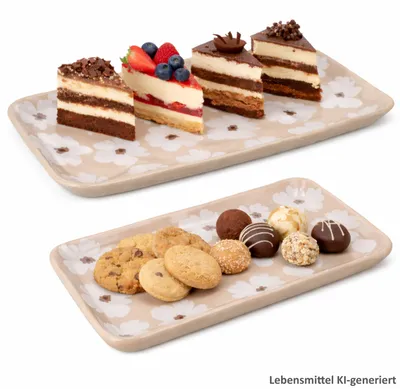 Produktbild von Canea 2tlg Set Servierplatten rechteckig Blumen Steingut Kuchenplatte