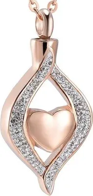 Image de Luxe Ashanger avec chaîne (55 cm) pour les cendres, les cheveux ou le parfum - Bijoux commémoratifs avec huit de branches et sac de rangement - Diamond Rose