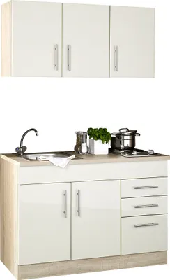 Produktbild von Mini-Küche in Hochglanz Creme Breite 120 cm TERAMO-03 B x H x T ca. 120 x 200 x 60cm