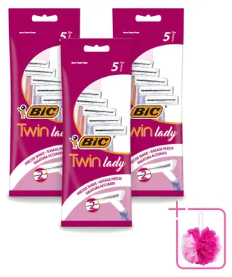 Imagen del producto de 3 maquinillas de afeitar desechables Bic Twin Lady con doble hoja - Paquete económico - 3 unidades