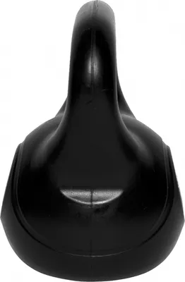 A black kettlebell viewed from the top.