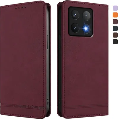 Image de Etui pour Xiaomi 14T Pro, étui rétro en cuirPolyuréthaneavec support et fentes pour cartes de crédit Rouge
