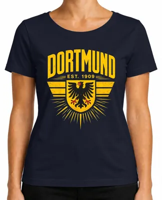 Produktbild von Dortmund Est 1909 Adler Wappen Ruhrpott Heimat Statement Sarkasmus Damen T-Shirt, Navy, 3XL