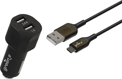 Produktbild von Greene, Auto-Ladegerät 17W 2xUSB mit 1,3m Micro-USB-Kabel, Schwarz