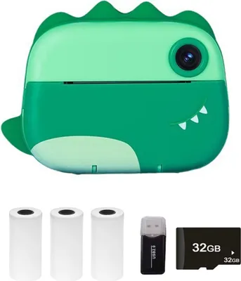 Obrázok produktu pre Detský fotoaparát, termálna tlačiareň okamžitá tlačiareň, 2,4'' obrazovka, duálny fotoaparát, 1080P video záznam, s 3 kotúčmi tlačového papiera + 32G pamäťová karta + čítačka kariet