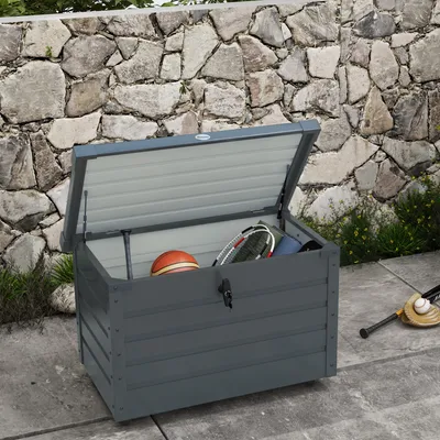 Produktbild von Sweiko Outdoor Aufbewahrungsbox Gartenbox Kissenbox, wetterbeständig, 4 Rollen, 100 cm x 62 cm x 65 cm, Dunkelgrau