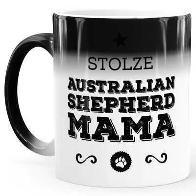 Produktbild von Zaubertasse Farbwechsel Tasse Stolze Australian Shepherd Mama Besitzerin Hundemama Hundebesitzer Hundeliebhaberin Dog MoonWorks® weiß Magic-Tasse