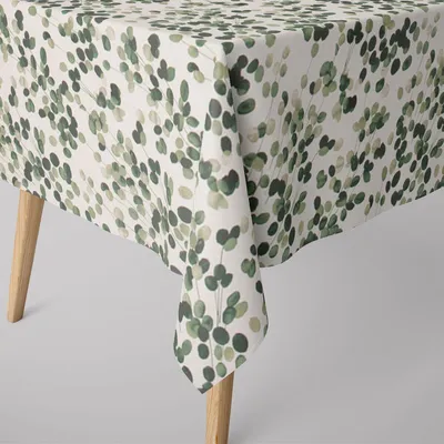 Produktbild von SCHÖNER LEBEN. Tischdecke Digitaldruck Blätter wollweiß grün Größe 130x260cm