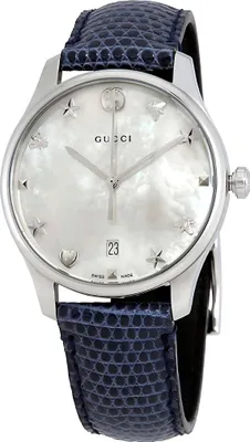 Produktbild von Gucci G Timeless Damenuhr aus Edelstahl silber schwarz Lederarmband