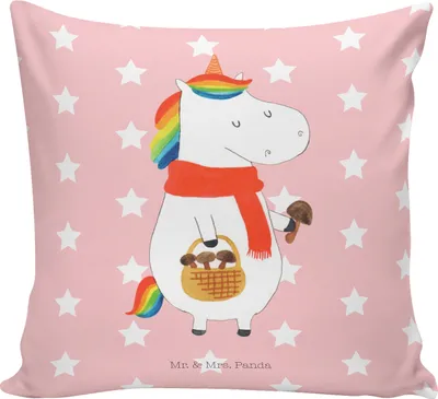 Produktbild von Mr. & Mrs. Panda Deko Kissen Einhorn Pilz - Rot Pastell - Geschenk, Dekokissen, Sofa, 40x40, Unicorn, Pilze, Einhörner, Spruch, Liebeskummer, Sofakissen, Zierkissen