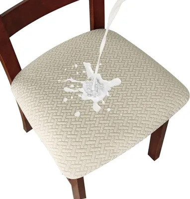 Imagen del producto de Juego de 6 fundas elásticas de tejido jacquard lavables, color beige