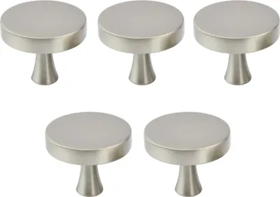 Immagine prodotto di Natural Goods Berlin Maniglia per mobili KREISEL, pomolo per mobili, maniglia per armadi, pomolo per cassetti e porte, aspetto acciaio inox, 5 pezzi