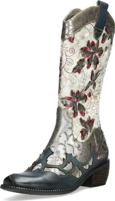 Produktbild von Laura Vita Damen Stiefel Western Cowboy Boot mit Blumenmuster Ercwinao 19, Größe:37 EU, Farbe:Weiß