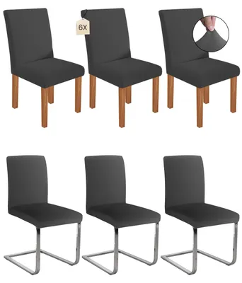 Image de Housses de chaise extensibles pour chaises cantilever, housses amovibles et lavables pour réfectoires, hôtels, banquets, fêtes, décorations et mariages (lot de 6, gris foncé)