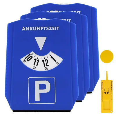 Produktbild von First Aid Only 5-in-1 Parkscheibe (3er-Set) | Auto Parkscheibe mit Eiskratzer inklusive Einkaufswagenchip, Reifenprofilmesser & Scheibenabzieher | Parkuhr Multitool StVO-konform | P-11100 00