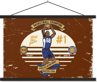 Produktbild von MuchoWow® Textilposter Mancave - Basketball - Retro - Rot 90x60 cm mit schwarzem Rahmen - Aufhängungssatz