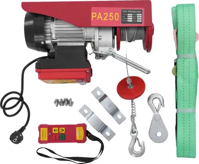 Immagine prodotto di Argano elettrico, capacità di sollevamento 250 kg, telecomando senza fili, rosso