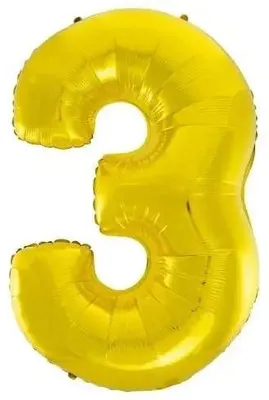Immagine prodotto di Palloncino in foil B&C con il numero 3 dorato, 92 cm - Godan