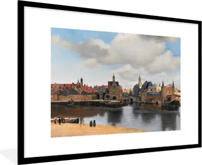Produktbild von MuchoWow® Gerahmtes Poster Vermeer - Stadt - Alte Meister - Kunst 90x60 cm - Poster mit Schwarzem Bilderrahmen Wandposter Rahmen Foto Bilder - Wanddekoration - Fotos