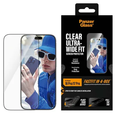 Obrázok produktu pre PanzerGlass ® Screen Protector iPhone 18 Pro | 17 Pro | Ultra-Wide Fit w. FASTFIT IN-A-BOX, Apple - iPhone 18 Pro, Apple - iPhone 17 Pro, Suché aplikovanie, Odolné proti poškriabaniu, Odolný proti nárazom, Priehľadná, 1 kusov