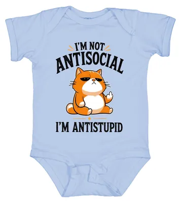 Produktbild von I'M NOT ANTISOCIAL I'M ANTISTUPID Katze Statement Sarkasmus Ironie Baby Body, Hellblau, 3/6