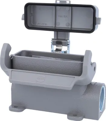Immagine prodotto di HARTING Han 16A Base alta, 1xM25 uscita cavo laterale, con 1 staffa longitudinale con cappuccio protettivo in plastica - 1 pezzo