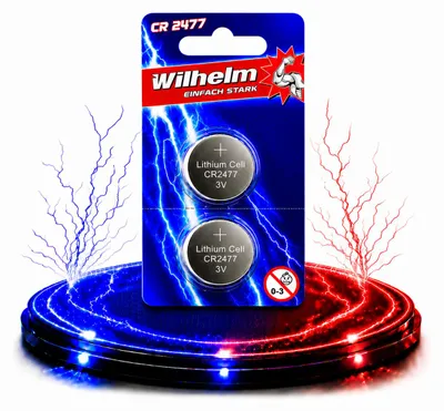 Produktbild von 2 x CR2477 WILHELM Lithium Knopfzelle 3V 1070 mAh ø24 x 7,7 mm Batterie DL2477, KI-generiertes Bild