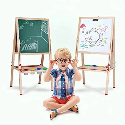 Immagine prodotto di Lavagna da disegno in legno 3-in-1 con altezza regolabile