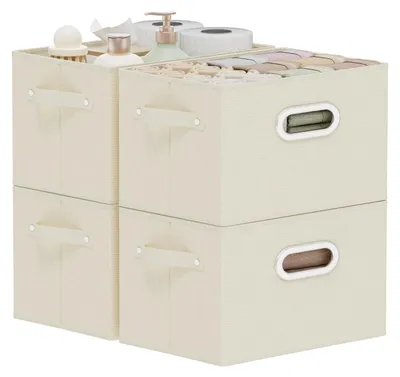 Productafbeelding van Opbergbox voor stoffen, open opbergboxen voor linnengoed, inklapbare box met handgrepen, set van 4 opbergboxen zonder deksel