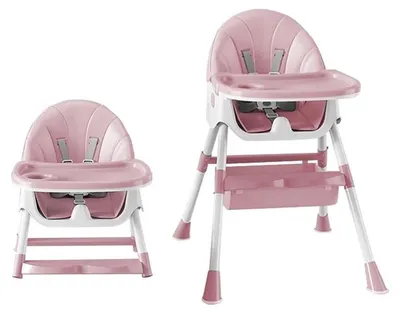 Image de Chaise haute 4 en 1 pour bébés - Chaise haute réglable - 0 à 36 mois - Chaise haute, rehausseur, chaise basse - Pliable - Plateau amovible - Rose