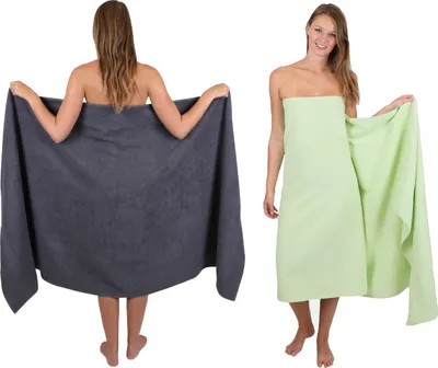 Produktbild von Betz 2 Stück XXL Badetücher 100 x 200 cm PALERMO  Saunatuch 100% Baumwolle  Farbe: anthrazit / grün
