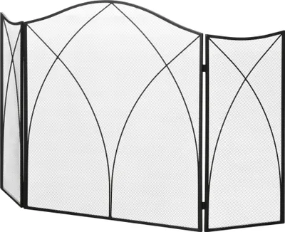 Produktbild von Dreifach faltbarer Funkenschutz für Kamine, Metallgitter mit Schutzbeschichtung, 108x76 cm, Schwarz, Kaminfeuer Schutzgitter