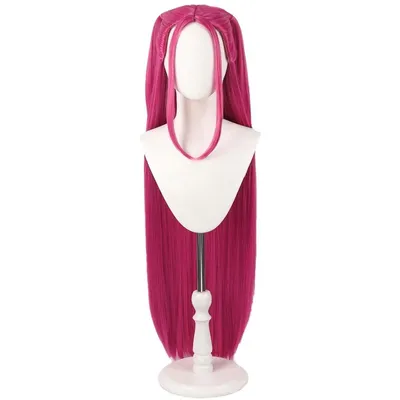 Productafbeelding van Minicee Anime Cosplay Pruik, roze-rood, 90 cm, met twee vlechtjes, voor kinderen