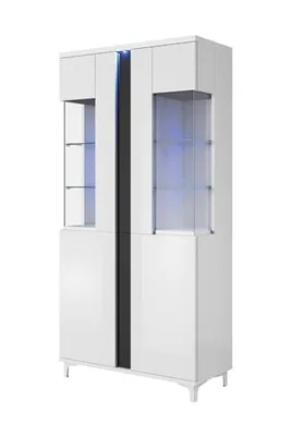 Produktbild von Wandschrank Marco 6 Wohnzimmermöbel Set + Led (Weiss/Schwarz)