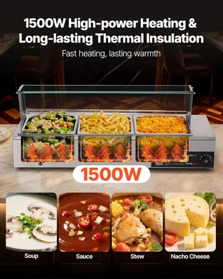 Produktbild von Lebensmittelwärmer - Elektrischer Wärmer - Buffetwärmer - Warmhaltepfanne - Dampftisch - Edelstahl - 1500 W