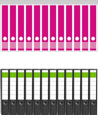 Produktbild von Wallario 12 Stück schmale Ordner inkl. Klebeetiketten mit Motive Pink -  Set mit Rückenschildern / Ordnerrücken Stickern