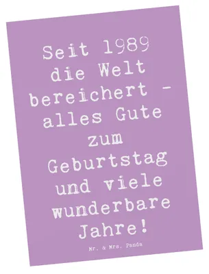 Produktbild von Mr. & Mrs. Panda Postkarte Spruch 1989 Geburtstag - Lavendeltraum - Geschenk, Postkarten, Alter, Freude, schöne Erinnerungen, Handgefertigte Geschenke, Grußkarte