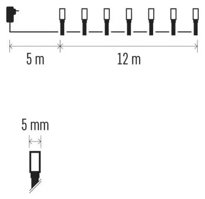 Productafbeelding van Emos D4ZR02, Verlichte decoratieve lichtketting, Zwart, Polyvinylchloride (PVC), IP44, Zwart, 120 lampjes