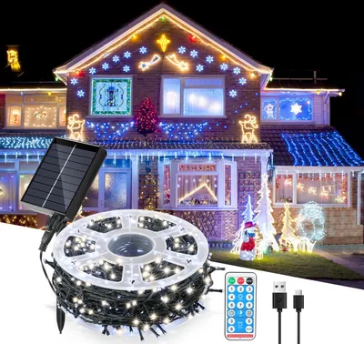 Image de Guirlande lumineuse solaire LED Ikodm, 80 mètres, 800 LED, éclairage intérieur et extérieur, 8 modes, idéale pour les jardins, les balcons, les fêtes, Noël et la décoration, lumière blanche froide