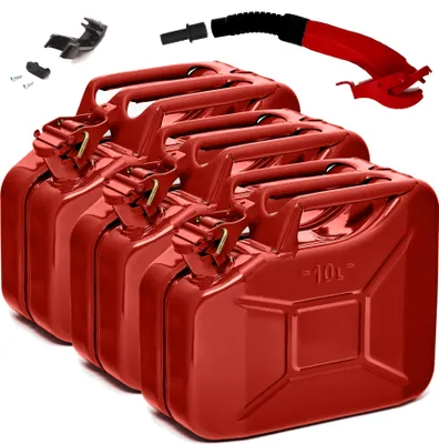 Produktbild von BW® Kraftstoffkanister Metall Benzinkanister 3x 10 Liter mit Ausgießer - Rot RAL 3000 - UN-Zulassung - Hergestellt in Europa