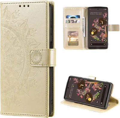 Produktbild von Hülle für Google Pixel 6 Handyhülle Tasche Flip Case Cover Etui Mandala Gold