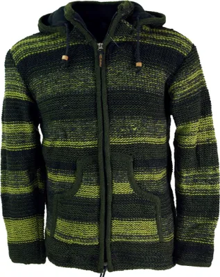Produktbild von Uni Strickjacke Wolljacke Nepaljacke Batik Olive - Modell 25, Herren, Grün, Wolle, Größe: XXL