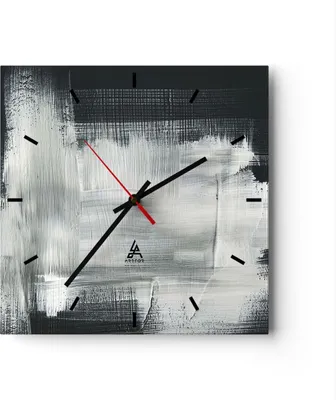 Produktbild von Wanduhr - Quadrat - Glasuhr - Abstraktion Schwarz Weiß - 40x40cm - Schleichendes Uhrwerk - Lautlos - zum Aufhängen bereit - Dekoration Modern - Wanddekoration aus Glas - C3AC40x40-4173