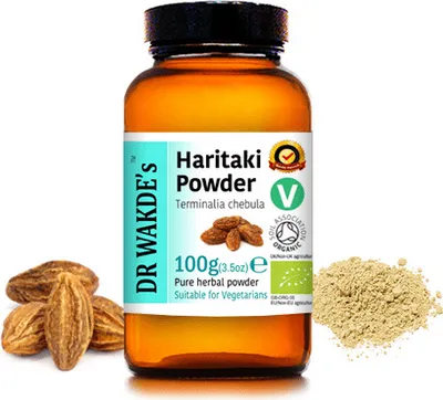 Produktbild von DR WAKDE'SHaritaki Pulver (Hirda | Terminalia chebula) 100 g (3,5 Unzen) | Reines, rohes und getrocknetes Pulver | Ayurvedisches Kraut | Vegan