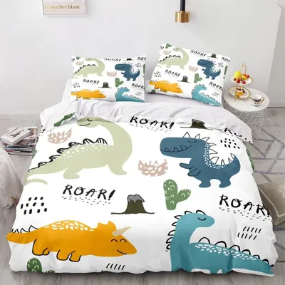 Immagine prodotto di Omgoods - Set completo per letto a tema dinosauri per bambini