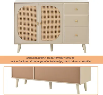 Produktbild von Esszimmer Wohnzimmer Sideboard Kommode Stehschrank Aufbewahrung Sideboard TV-Tisch mit Türen und Schubladen Sideboard mit großem Stauraum Offwhite Beige Breite 120 cm