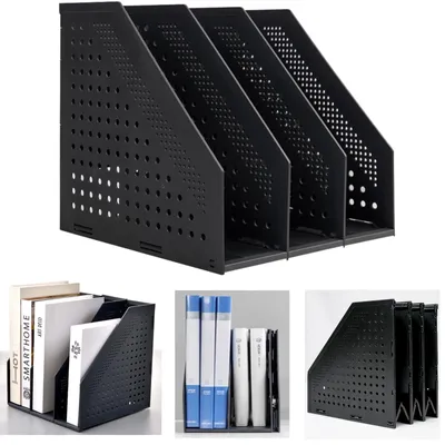 Produktbild von Büchерstütze Zeitschriftenhalter Dokumentenhalter - Klappbar - 3 Fächer - 24,9 x 25,5 x 24,4 cm - Schwarz