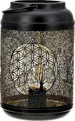 Produktbild von GILDE Windlicht (LED), "Golden Tree", Lebensblumenmotiv, Metall, schwarz, H. 19 cm, D. 12 cm 59348